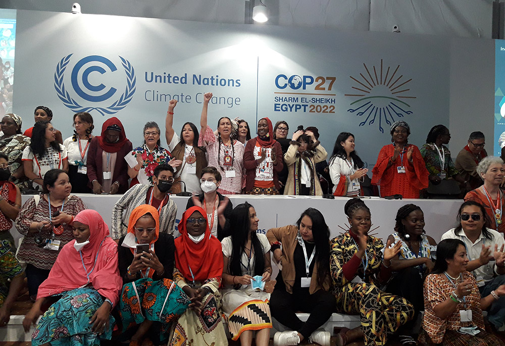 Women from all over the world present their struggles for climate justice at COP27, held Nov. 2022 in Sharm el-Sheikh, Egypt. (Courtesy of Ana María Siufi)