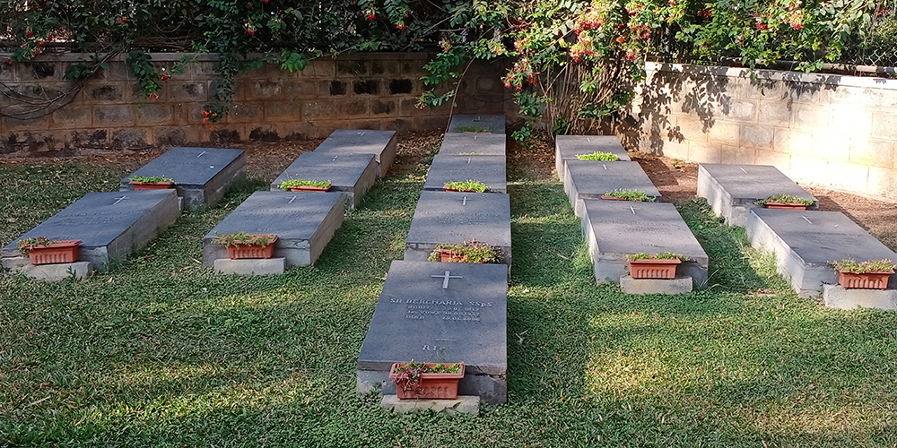 GSR contributor Tessy Jacob took photos of different cemeteries in India that illustrate different cultures. In this photo, neatly laid tombs belong to European missionaries, who were part of the congregation of the Missionary Sisters Servants of the Holy Spirit in India. (Tessy Jacob)