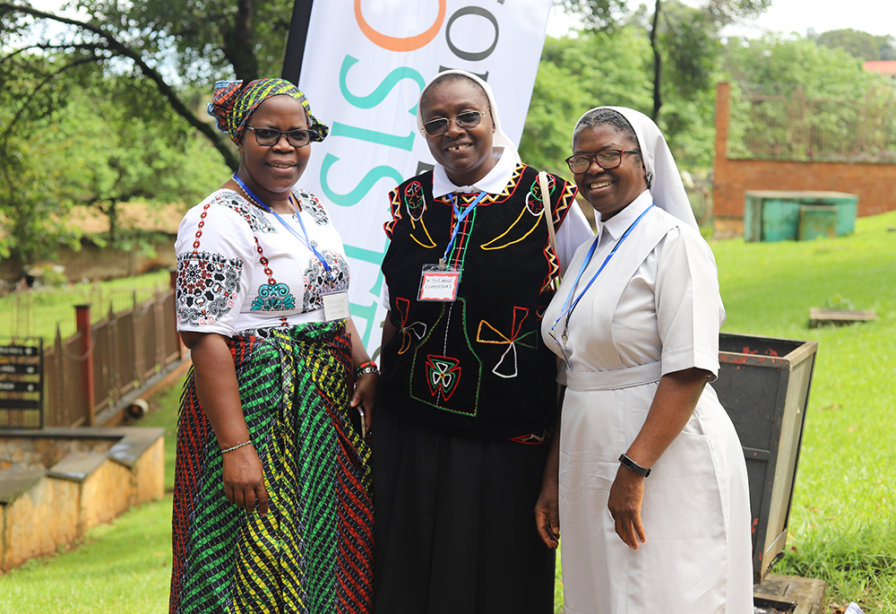 Sr. Eneless Chimbali (left) is pictured with other sisters at the Imperial Botanical Beach Hotel in Entebbe during the All-Africa Conference: Sister to Sister convening in Uganda, April 9. (Doreen Ajiambo)