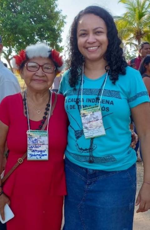 Sr. Catarina de Sousa de Oliveira, a Daughter of the Immaculate Heart of Mary, stands with an Indigenous elder in the Amajari region of Roraima state, Brazil. (Courtesy of Joana Ortiz)