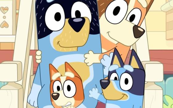 The Heeler family in the Disney+ show "Bluey" includes parents Bandit and Chilli, and daughters Bluey and Bingo. 