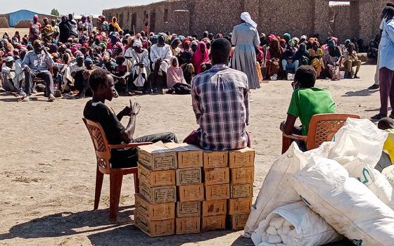Refugees gather for aid distribution in White Nile State, Sudan, as Catholic sisters coordinate the delivery of essential supplies to families uprooted by war. (Courtesy of Sisters of the Sacred Heart of Jesus)