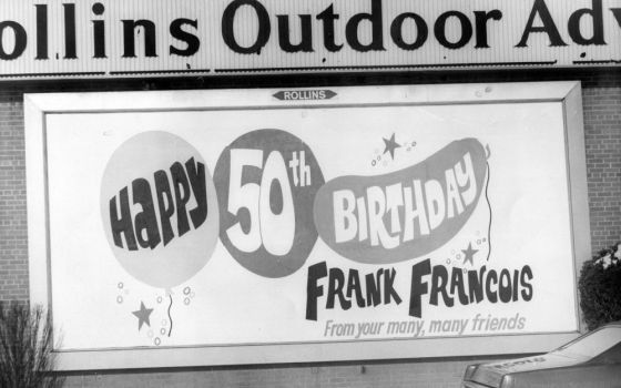 The billboard pictured here celebrated the 50th birthday of Sr. Susan Rose Francois' father. This is the final Horizons column for the author, who recently turned 50. (Courtesy of Susan Francois)
