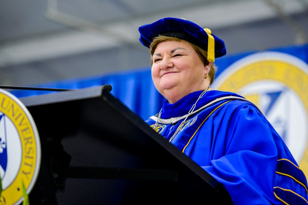 Sr. Peg Albert at commencement. 