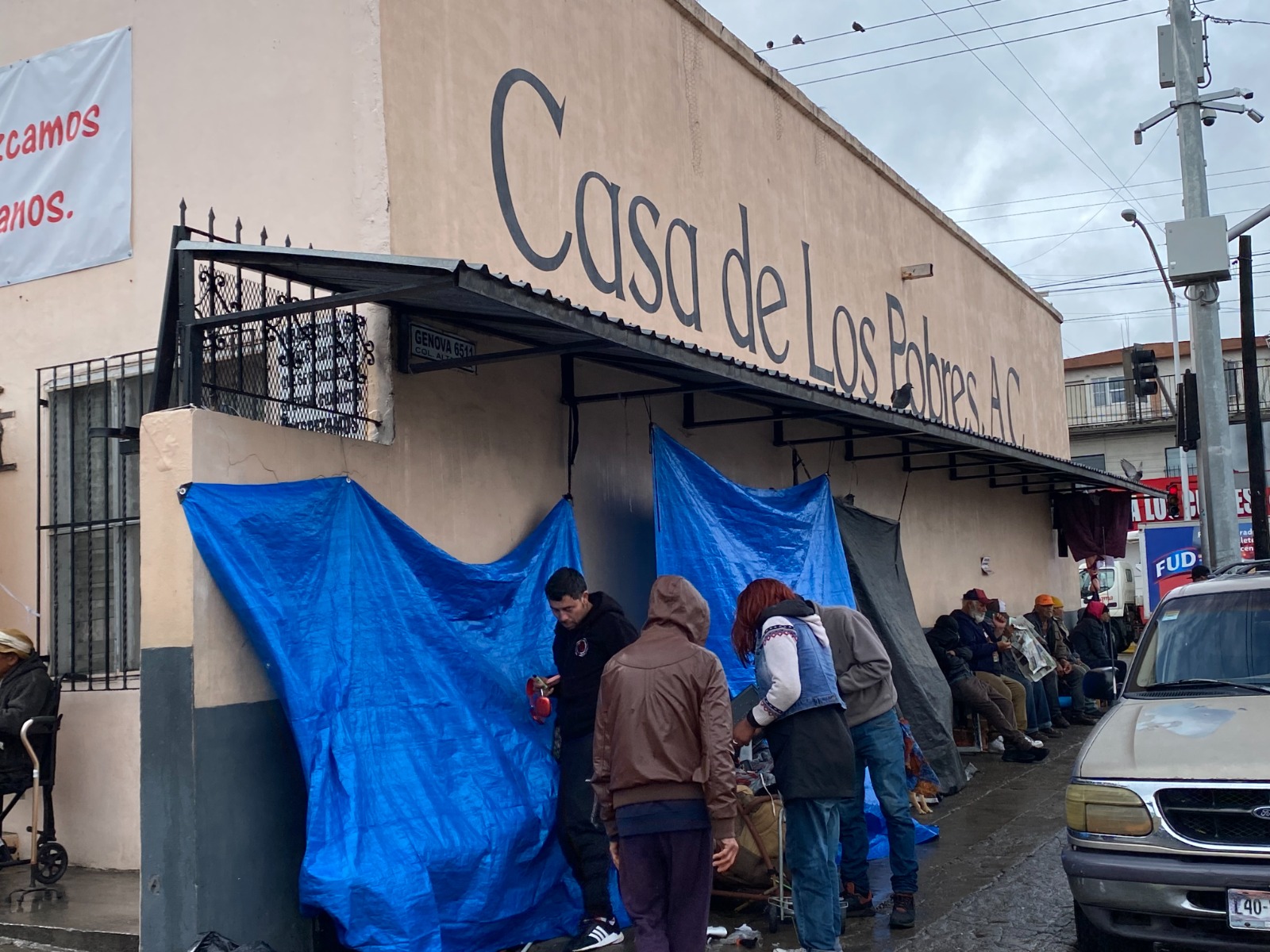 Migrants camp outside the Casa de los Pobres in Tijuana, Mexico. (Courtesy of Clara Malo)