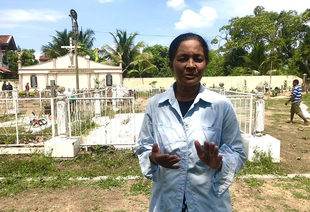 Kumari Fernando, who was wounded in the 2019 Easter bombing in Sri Lanka, at the graveyard on April 7, Divine Mercy Sunday (Thomas Scaria)