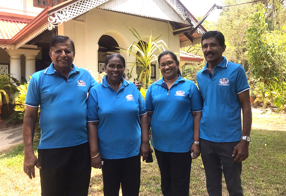 Lay leaders of the Salvatorian Lay Association in the Kurunegala region of Sri Lanka; Pictured from left to right are Jerry Seneviratne, president; Ramani Seneviratne, his wife and a lay Salvatorian; Renuka Damayanthi, national secretary of the association; and Christie Fernando, her husband and a lay Salvatorian. (Thomas Scaria)