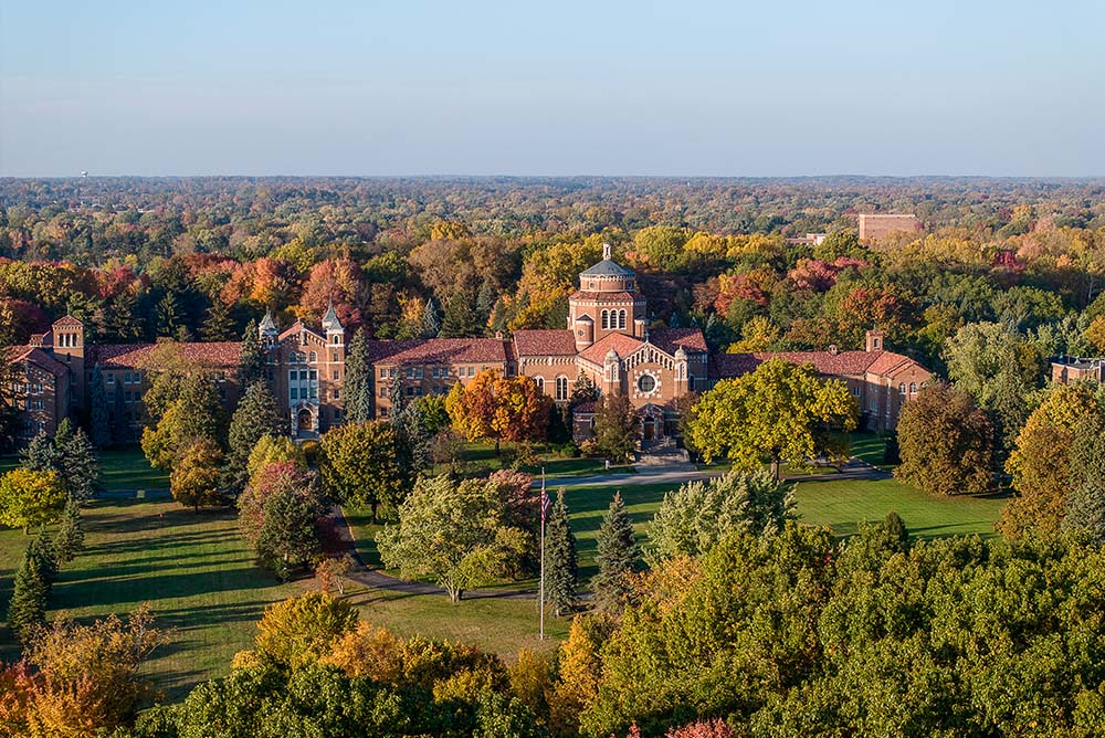 A view of the Felician Sisters' chapel and convent in Livonia, Michigan. The congregation has announced that MHT Housing Inc. has been selected as the developer that will repurpose the western portion of the historic Blessed Virgin Mary convent for affordable and market-rate senior living housing. (Courtesy of Felician Sisters of North America/Elliot Cramer)