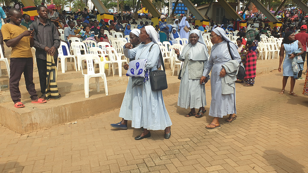 Some Catholic sister pilgrims who trekked for several miles arrive at the Catholic Martyrs' Shrine of Namugongo in Kampala, Uganda's capital, to attend the Mass during the Martyrs Day celebrations on June 3. (GSR photo/Gerald Matembu)