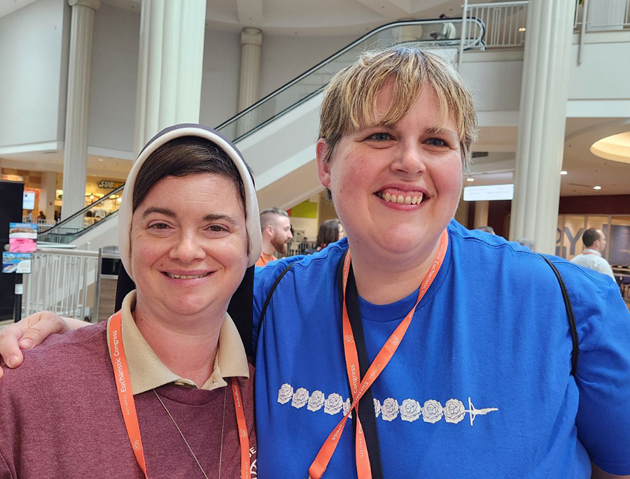 Sr. Grace Marie Del Priore of the Felican Sisters of North America is pictured with Heather Deneen at the National Eucharistic Congress in Indianapolis. (Courtesy of Grace Marie del Priore)
