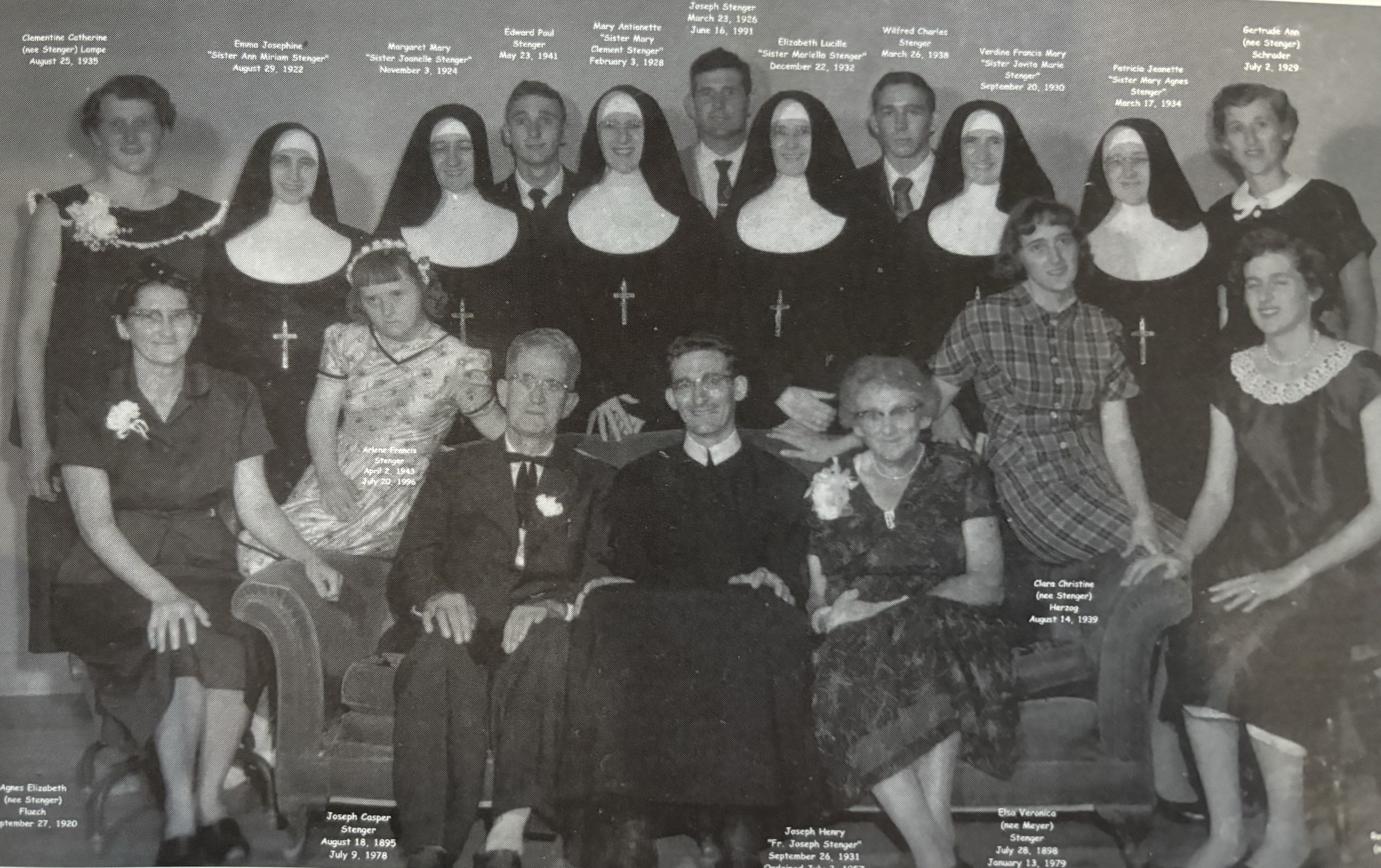 Family portrait includes six nuns.