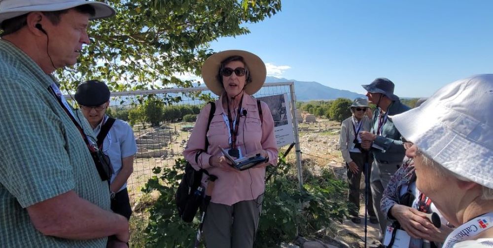 Sr. Barbara Reid talks to participants during a biblical study tour of Greece and Turkey. 