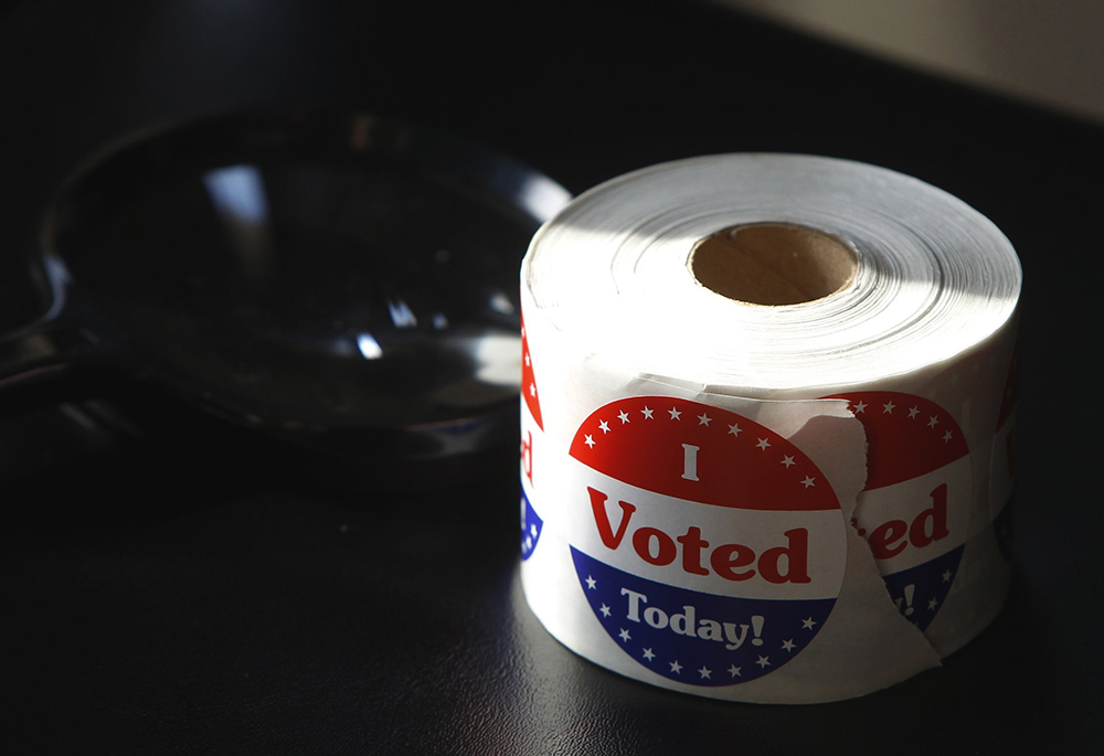 A file photo shows a roll of "I Voted Today" stickers at a polling station in Washington. (OSV News/Reuters/Gary Cameron)