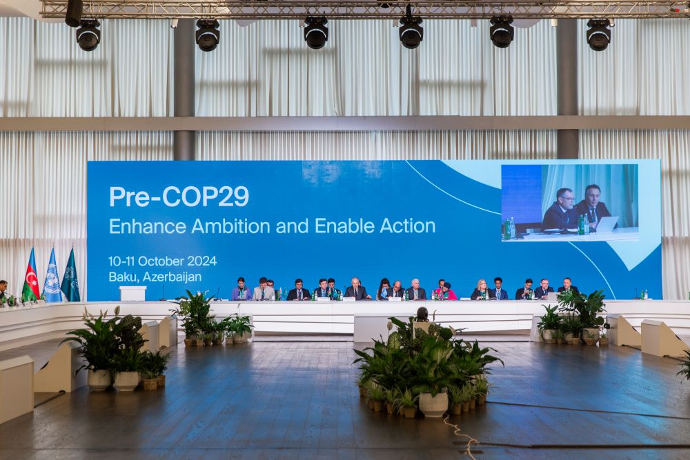 Stage at United Nations climate change conference in Baku, Azerbaijan. 