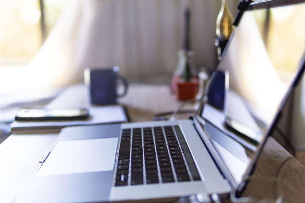 Laptop open on a table