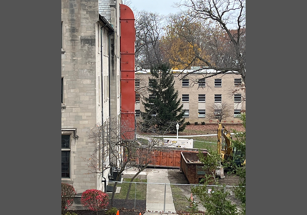 A view of the construction happening at the building next door to Sr. Nancy Sylvester's home (Courtesy of Nancy Sylvester)