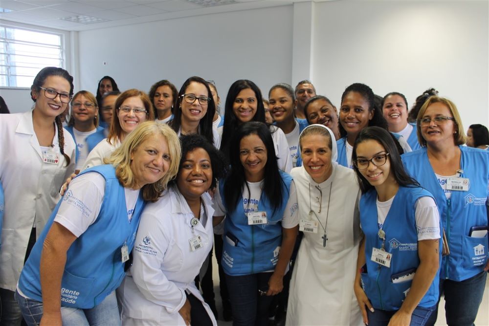 Sr. Monique Bourget stands with one of the units she was coordinating with health care agents in Brazil. (Courtesy of Monique Bourget)