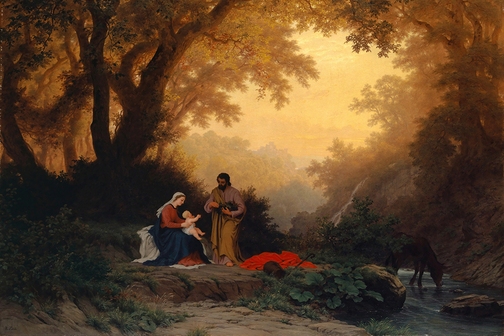 "Rest of the Holy Family on the Flight into Egypt" (1869) by Robert Zünd (Artvee)