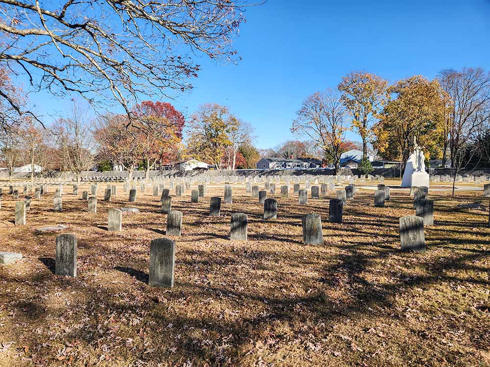 The three-acre cemetery of the Sisters of St. Joseph, Brentwood, New York, site of reburial of remains of members of the Shinnecock Indian Nation on Long Island. A reburial ceremony occurred in June 2019. (GSR photo/Chris Herlinger)