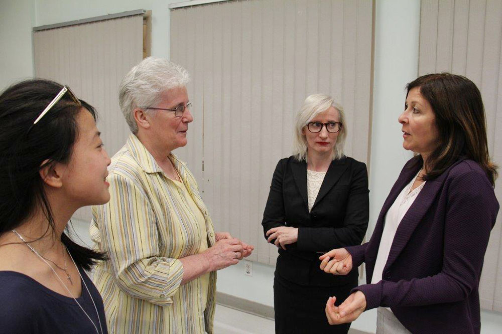 Sr. Nancy Brown and members of the Archdiocese of Vancouver Anti-human Trafficking Committee enjoying a break during a presentation to a youth group in Richmond, British Columbia. (Courtesy of Nancy Brown)