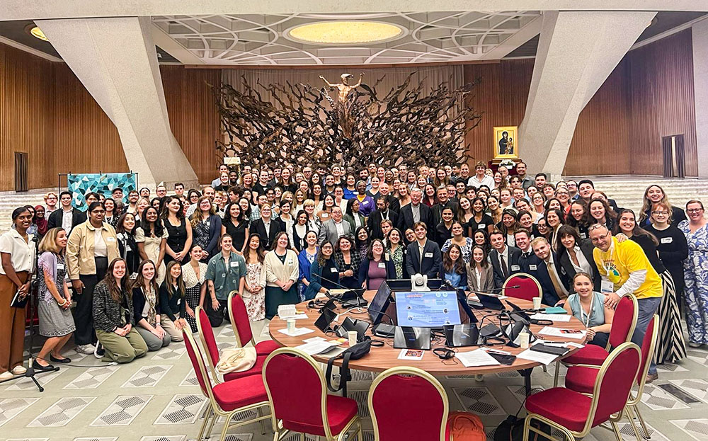 Student pilgrims met with the secretary of the synod at the Vatican Oct 18, 2024, to share their questions and hopes for the synodal church of the 21st century. (Courtesy of CENTERS)