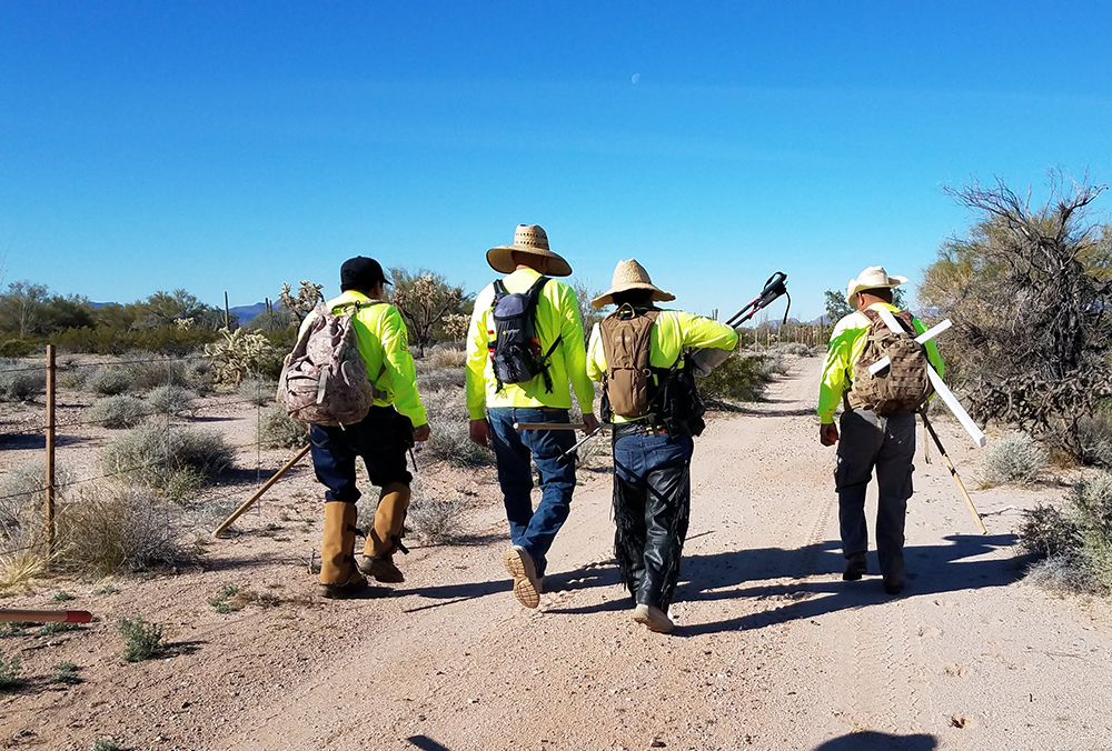 Volunteers from Aguilas del Desierto, a search and rescue organization, search the desert for people crossing the southern border into the United States or who have died in the attempt. (Courtesy of Aguilas del Desierto)