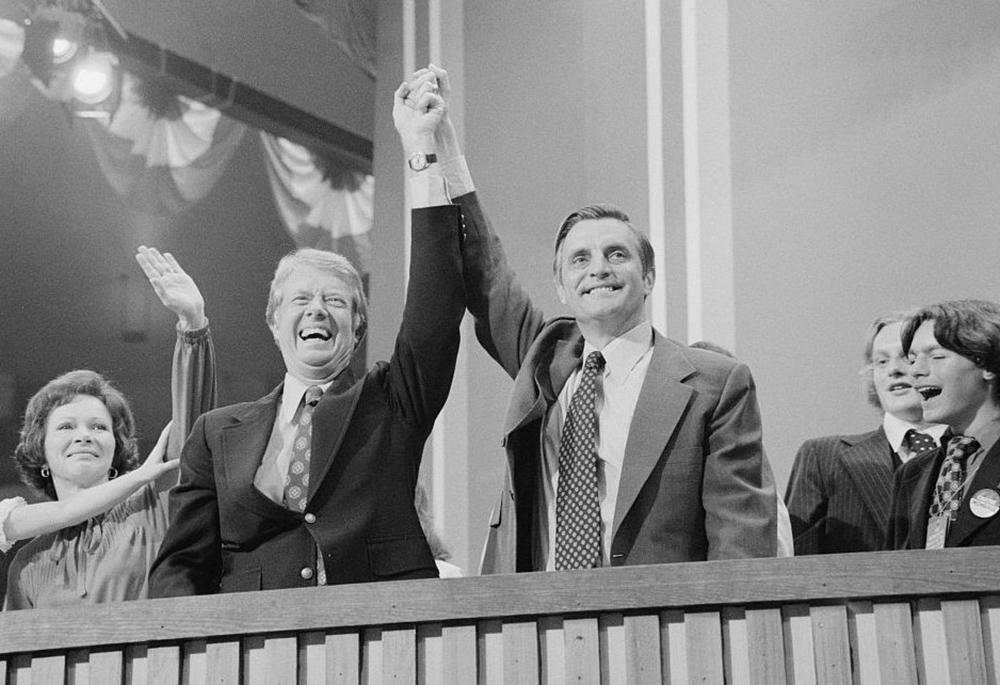 Jimmy Carter and Walter Mondale are seen at the Democratic National Convention at Madison Square Garden, July 15, 1976 in New York City. Jimmy Carter died Dec. 29, 2024, his presidential library announced. At 100, Carter was the longest-living U.S. president. (OSV News/Library of Congress handout via Reuters/Warren K. Leffler)