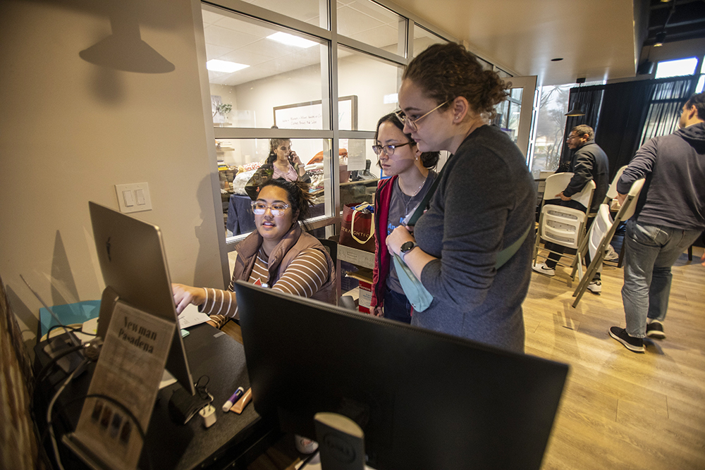 Volunteer Krista Corbello, left, works with others to prepare for the "Eaton Fire Parish Response" at St. Philip the Apostle Church in Pasadena, Calif., Jan. 10, 2025. (OSV News/Ringo Chiu)