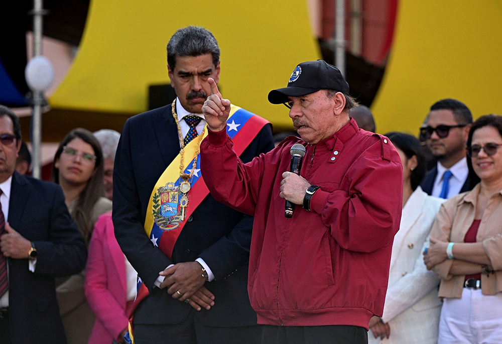 Nicaragua's President Daniel Ortega speaks during the inauguration of Venezuela's President Nicolas Maduro, on Jan. 10 in Caracas, Venezuela. Nicaragua has canceled the legal status of more than 5,400 religious and nongovernmental groups over the past six years as the government of Ortega and his wife, Vice President Rosario Murillo, closed spaces for civil society, persecuted the press and the opposition, and infringed on basic rights such as the freedom of association. (OSV News/Reuters/Gaby Oraa)