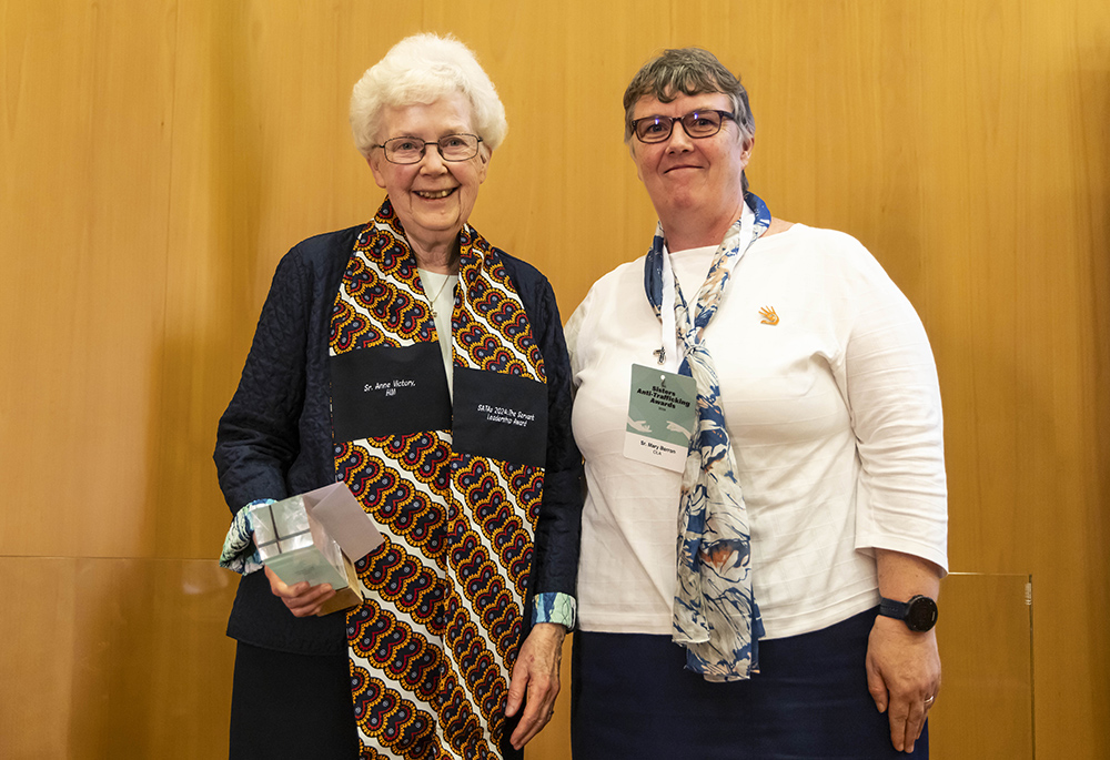 Sr. Mary Barron, president of the International Union of Superiors General, and Sr. Anne Victory at the Sisters Anti-Trafficking Awards in Rome (Courtesy of Stefano Dal Pozzuolo)