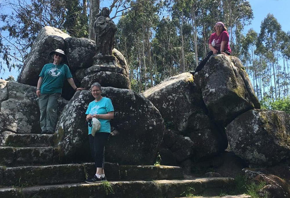 Sr. June Fitzgerald, Sr. Barbara Kane and Sr. Ana González pose for a photo in Padron, Spain. (Courtesy of Ana González)