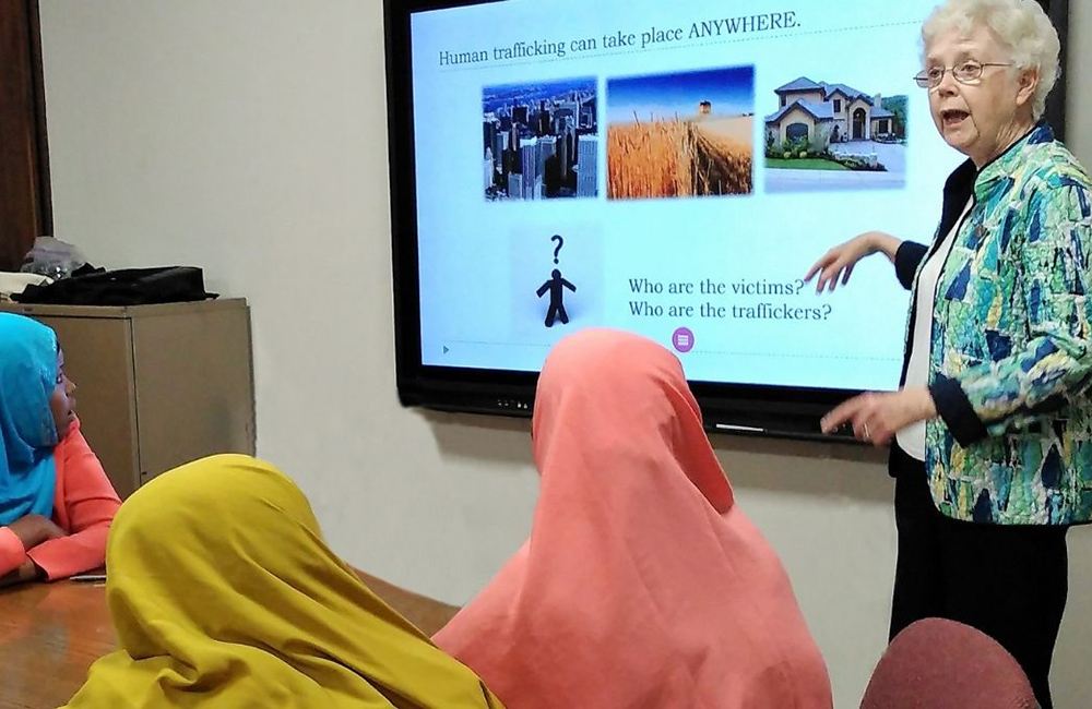 Sr. Anne Victory gave a presentation on human trafficking to immigrant women at Catholic Charities Migration and Refugee Services in Cleveland, Ohio, in 2015. (Courtesy of A Nun's Life Ministry)