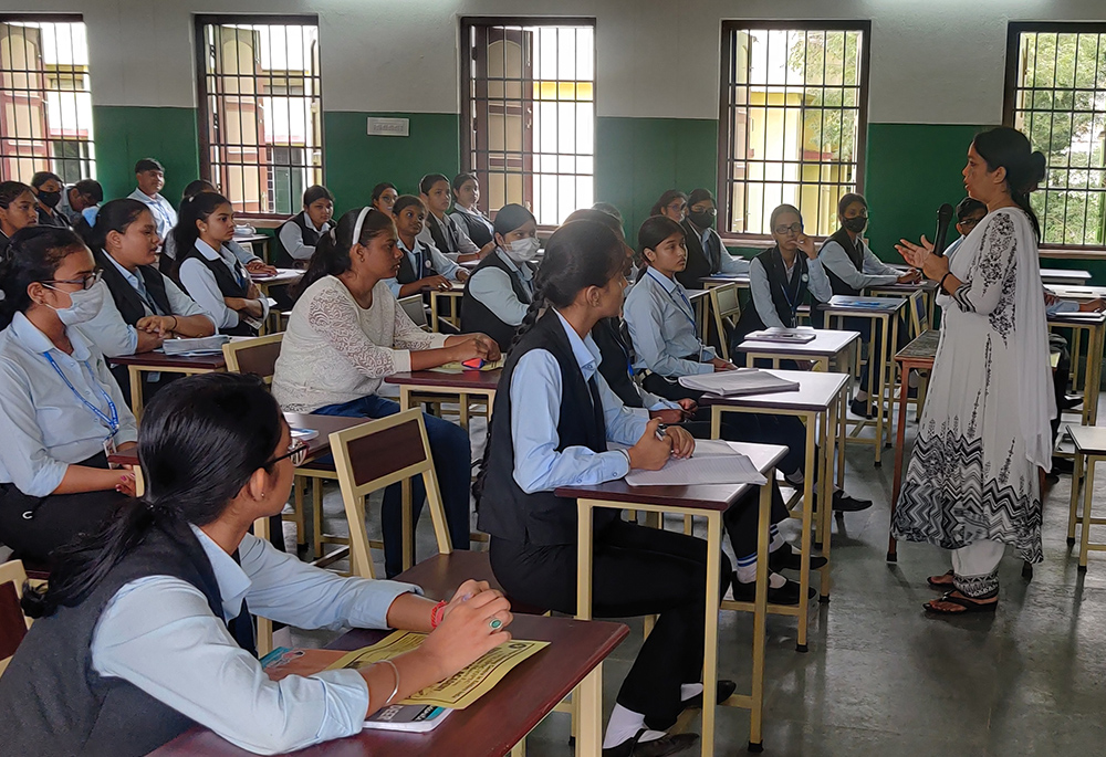 Sr. Sujata Jena conducts career guidance and counseling sessions for students at St. Joseph’s High School, Bhubaneswar, on Aug. 12, 2023. (Courtesy of Sr. Sujata Jena) 