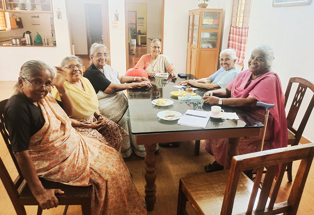 Senior Medical Mission Sisters who took part in the transition process of their mission are pictured: from left are Srs. Philo Varghese, Deena Philip Medayil, Pia Poovan, Eliza Kuppozhackel (center), Dolores Kannampuzha and Elise Moothedam. (Thomas Scaria)