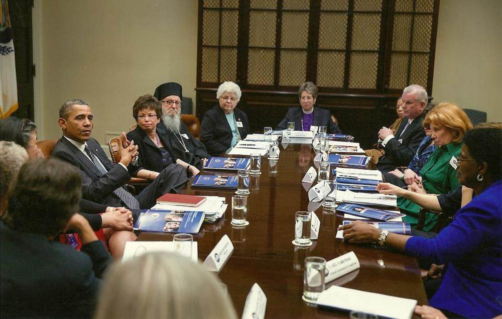 Sr. Marlene Weisenbeck, with white hair, attends the White House Advisory Council for Faith-based and Neighborhood Partnerships in 2013. (Courtesy photo)