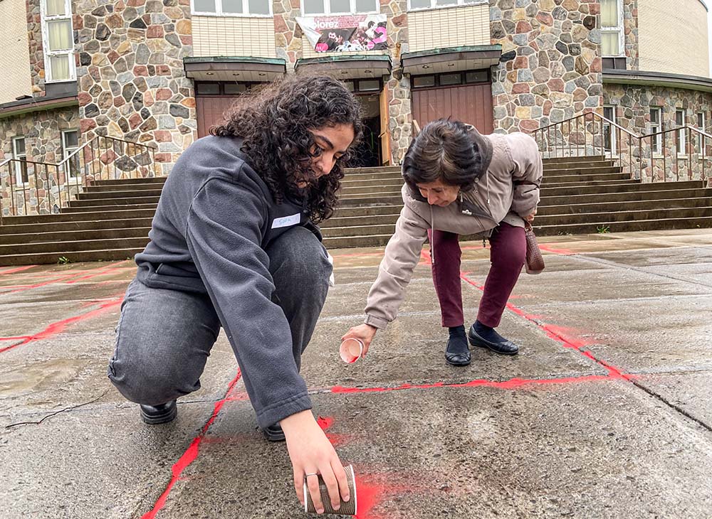 Talitha Kum ambassadors in Montreal take part in the activity "Agissons enSable." (Courtesy of IsaBelle Couillard)