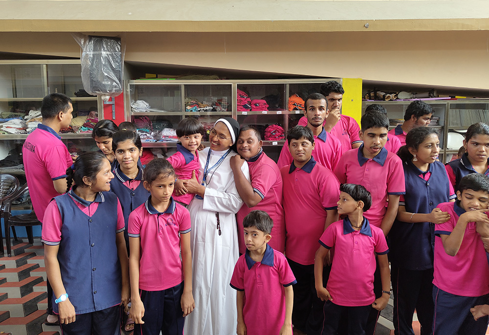 Franciscan Clarist Sr. Mareena Mathew joins children for recreation at Navajeevana, Bedrampalla, in Kasaragod District, Kerala, southwestern India. (George Kommattam)