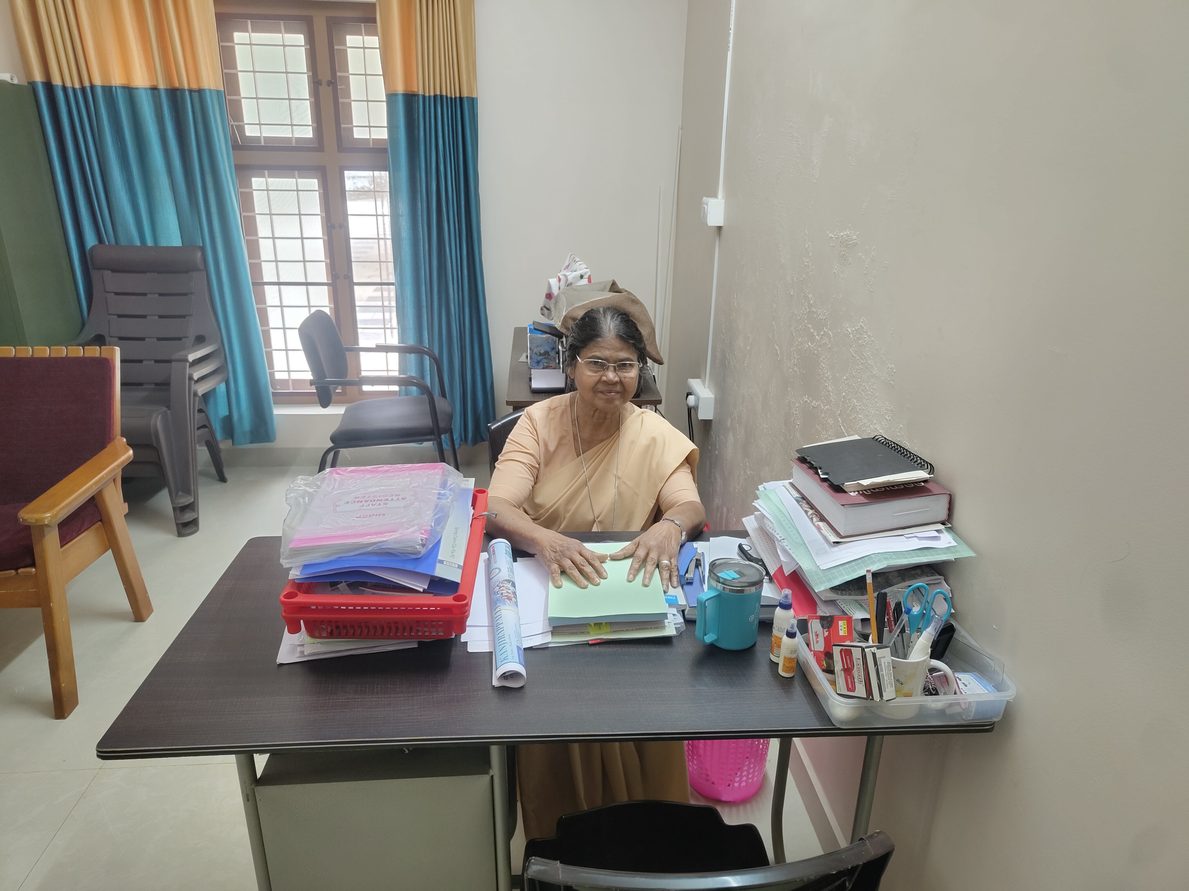 Sr. Gracy Thombrakudy in her office at the Sisters of Charity of Nazareth Convent