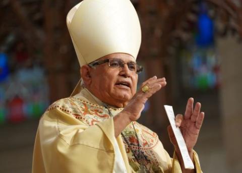 El cardenal Álvaro Ramazzini, obispo de Huehuetenango, Guatemala, pronuncia su homilía mientras celebra una misa especial en honor al Cristo Negro de Esquipulas, Guatemala, el 5 de enero de 2020, en la Catedral de San Patricio, ciudad de Nueva York, Estados Unidos. (Foto: OSV News/Gregory A. Shemitz) 