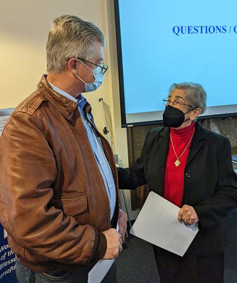 Presentation of the Blessed Virgin Mary Sr. Yliana Hernandez with her state representative, Chris Eachus, in New York (Tracey Horan)