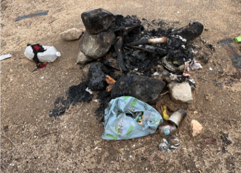 The fireplace at a migrant camp in Southern California border community of Jacumba  