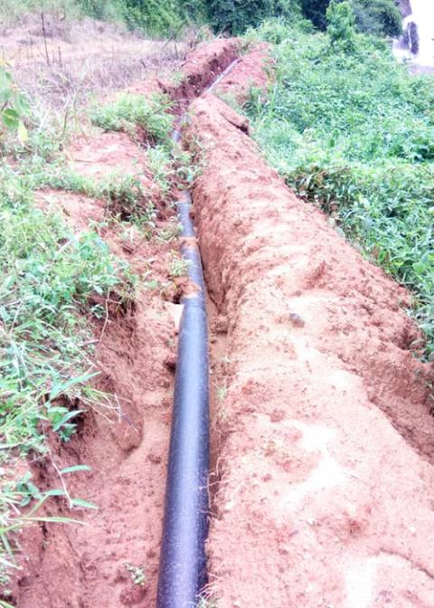 Pipes coming from the mountain down to the Franciscan Sisters of Charity's compound in the Ifumbo district of Tanzania. (Courtesy of Sr. Senorina Lukwachala)