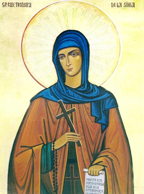 An icon of St. Theodora of Sihla, located in Sihastria Monastery, Romania (Wikimedia Commons)
