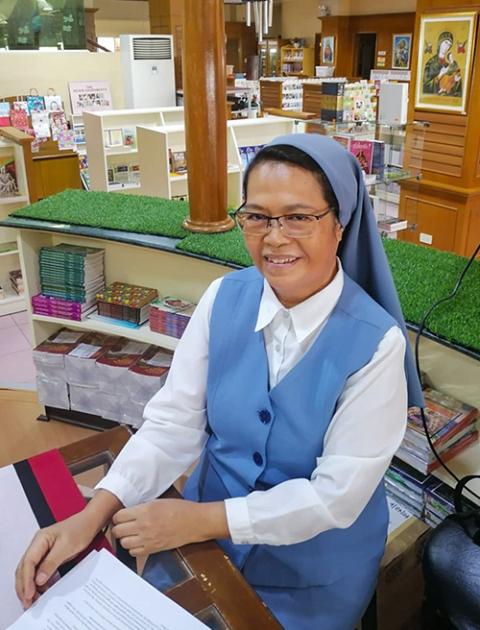 Sr. Gina Rama at the Daughters of St. Paul bookstore in Pasay City, Philippines (Oliver Samson)