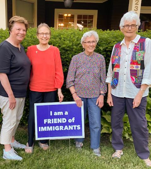 The board for Omaha Welcomes the Stranger includes (from left): Mercy Sr. Maryanne Stevens, Servants of Mary Sr. Val Lewandoski, Notre Dame Sr. Mary Kay Meagher and Mercy Sr. Kathleen Erickson. (Courtesy of OWS)