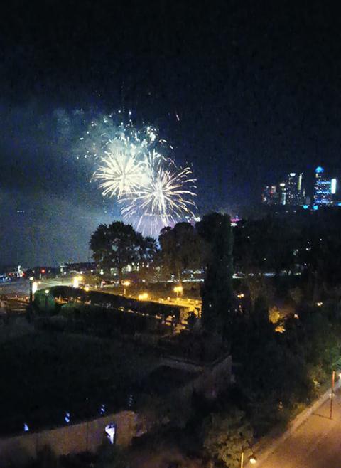 Sr. Margaret Gonsalves and her siblings stayed at the Sheraton hotel opposite Niagara Falls. At night they enjoyed fireworks illuminating the falls. (Courtesy of Margaret Gonsalves)