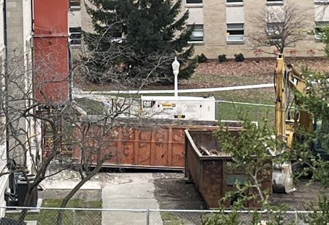 A view of the construction happening at the building next door to Sr. Nancy Sylvester's home (Courtesy of Nancy Sylvester)