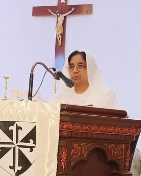 Sr. Nasreen Gian reads Scripture during the feast of St Dominic on Aug. 8 2024, in Rawalpindi, Pakistan. (Courtesy of Sr. Nasreen Gian)