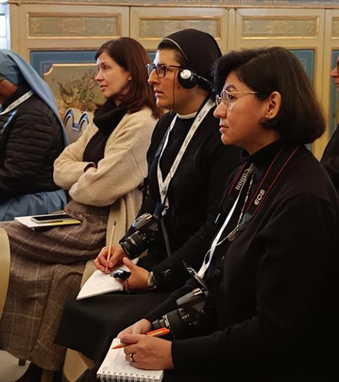 Attendees listen to the conference Jan. 23, 2025, at the Vatican Apostolic Library. (Helga Leija)