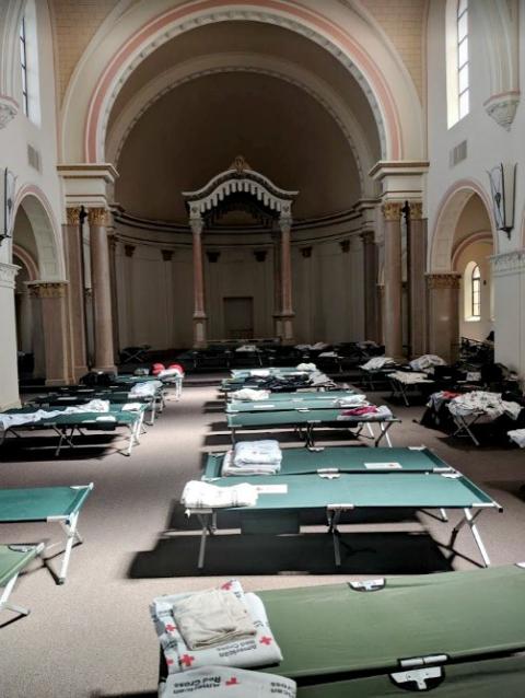 A sanctuary filled with cots for refugees is seen in Tucson, Arizona. (Franciscan Sisters of Perpetual Adoration)